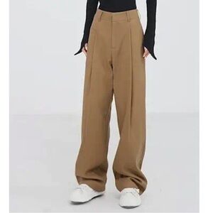 Commense Basic Baggy Wide Leg Dress Pants Large High Rise Waist Pleats Khaki